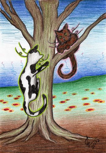 Kleurrijke kattentekening