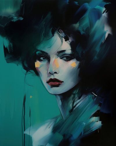 Porträt in Blau- und Grüntönen