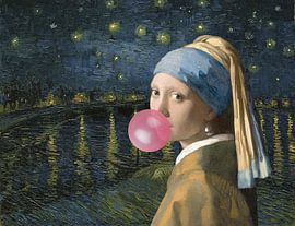 Rosa Bubblegirl in einer dunklen Nacht von Bianca ter Riet
