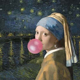 Rosa Bubblegirl in einer dunklen Nacht von Bianca ter Riet