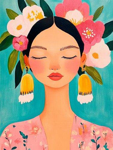 Portret in pastelkleuren, hippe illustratie