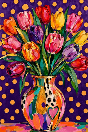 A splendour of tulips in purple and gold