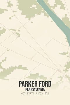 Carte ancienne de Parker Ford (Pennsylvanie), USA. sur Rezona