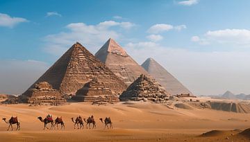 Pyramides et chameaux panorama de jour sur TheXclusive Art
