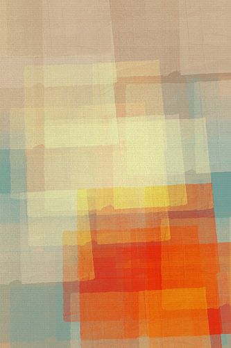 Abstracte vormen in koraal, zand en turquoise