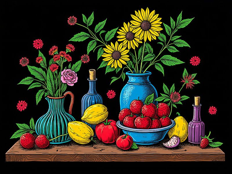 Een kleurrijk stilleven illustratie van The Photo Artist