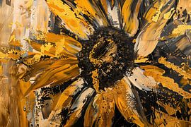 Dynamic abstract sunflower in gold and black by Art & Soul Creations