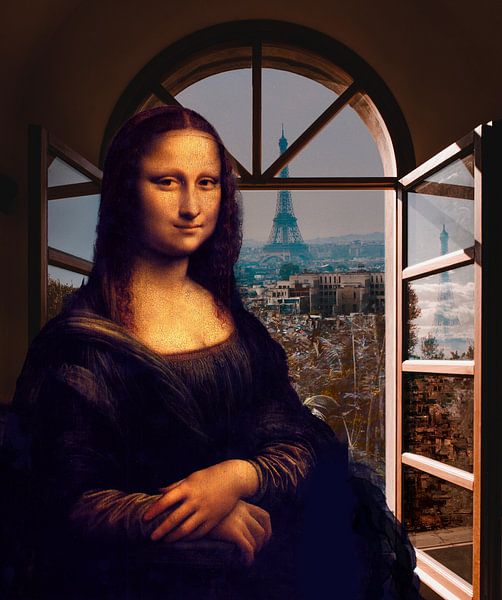 Mona Lisa in front of a window in Paris - Digital collage by MadameRuiz