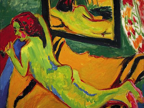 Ernst Ludwig Kirchner, Liggend naakt voor een spiegel, 1912