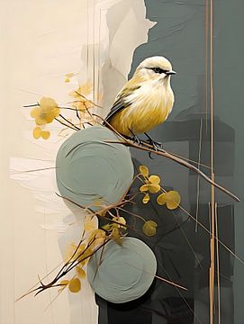 Peinture d'oiseau avec la couleur jaune verdâtre du printemps sur PixelPrestige