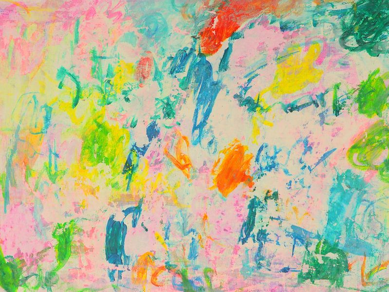 Abstract roze, blauw, groen, geel, oranje van SpeelseKunst