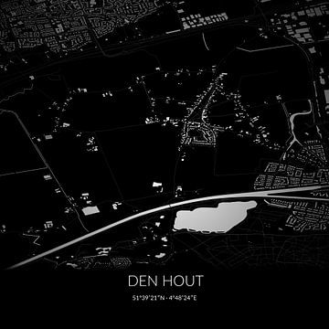 Schwarz-weiße Karte von Den Hout, Nordbrabant. von Rezona