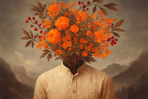 Surrealistisch bloemenhoofd portret