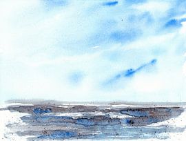 Blauwe lucht boven zee van Enjoy-Aquarell