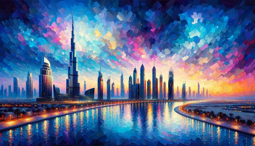 Dubais Lichtermeer im Abendrot von artefacti