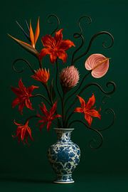 Fire in Bloom - Delft Blue Still Life by Kleurenrijk