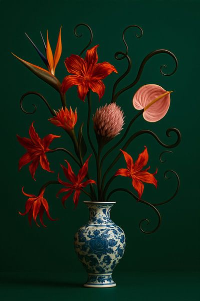 Fire in Bloom - Delft Blue Still Life by Kleurenrijk