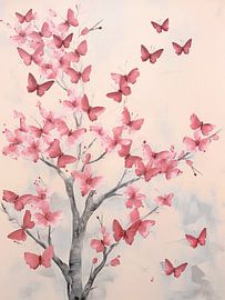 Blüte mit Schmetterlingen in Rosa von Caroline Guerain