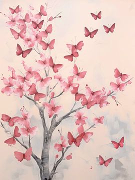 Bloesem met vlinders in roze van Caroline Guerain