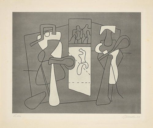 Willi Baumeister - Tennis player with spectators (1936)