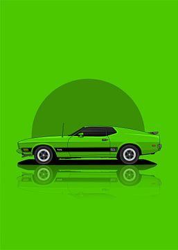 Kunst 1973 Ford Mustang Groen van D.Crativeart
