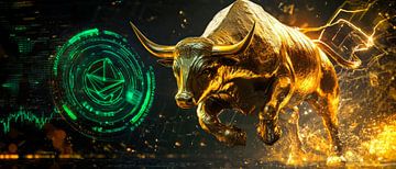 Gouden stier met gegevensanalyse - Futuristisch van Poster Art Shop