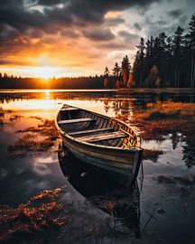 Lonely boat on the lake