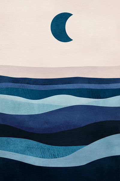 Sea of night with stylised crescent moon by Poster Art Shop