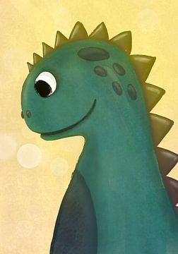 Vrolijke groene dinosaurus voor op de kinderkamer! van Charlotte Heijmans