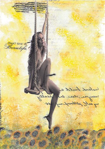 Schommelen in een veld met zonnebloemen