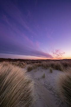 Coucher de soleil coloré sur la plage de Zélande sur Peter Haastrecht, van