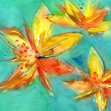 Lilies Turquoise - Yellow by Claudia Gründler