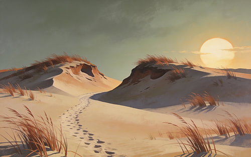 Dunes and Footprints in Warm Sunlight