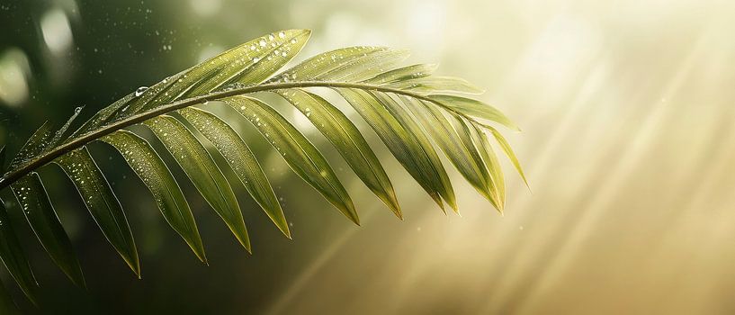 Grüne Palme im sanften Lichtstrahl von Poster Art Shop