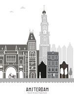 Skyline Illustration Hauptstadt Amsterdam | Mokum schwarz und weiß