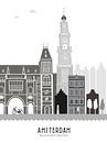 Skyline illustratie hoofdstad Amsterdam | Mokum zwart-wit-grijs van Mevrouw Emmer thumbnail