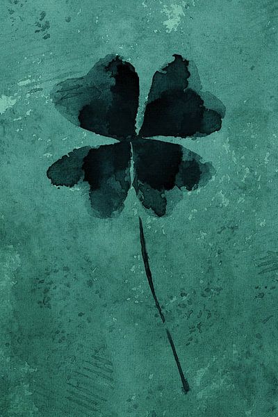 Four-leaf clover with a rugged background (watercolor painting flowers and plants) by Natalie Bruns