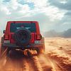 Red Jeep Wrangler at Sunset in the Dunes by robby akrim