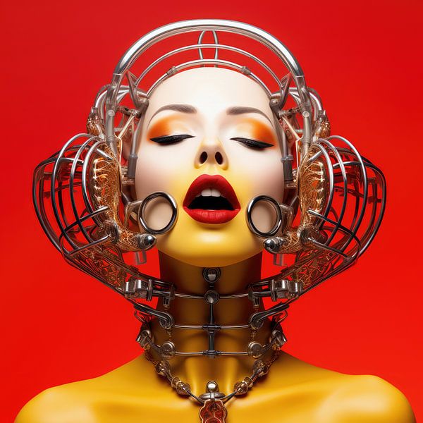 Digital created very beautiful sexy woman with bizarre fetish mask in high fashion style by Art Bizarre