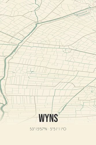 Vintage landkaart van Wyns (Fryslan)