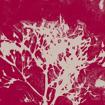 Abstrakte botanische Kunst. Organische Formen in Burgunderrot und Off-White von Dina Dankers