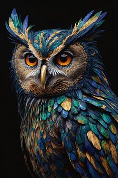 Art Nouveau Owl with Colourful Feathers by De Muurdecoratie