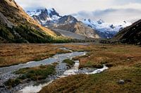 Impressive alpine Valley at dusk in Switzerland
