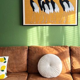 Klantfoto: Een traditioneel portret van een zwerm prachtige Japanse rode kroonkraan door Ogata Korin van Studio POPPY, op canvas