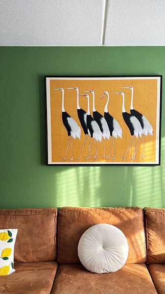 Customer photo: A traditional portrait of a flock of beautiful Japanese red crown crane by Ogata Korin by Studio POPPY, on canvas