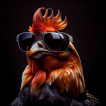 Portrait d'un coq avec des lunettes de soleil. Partie 4 sur Maarten Knops