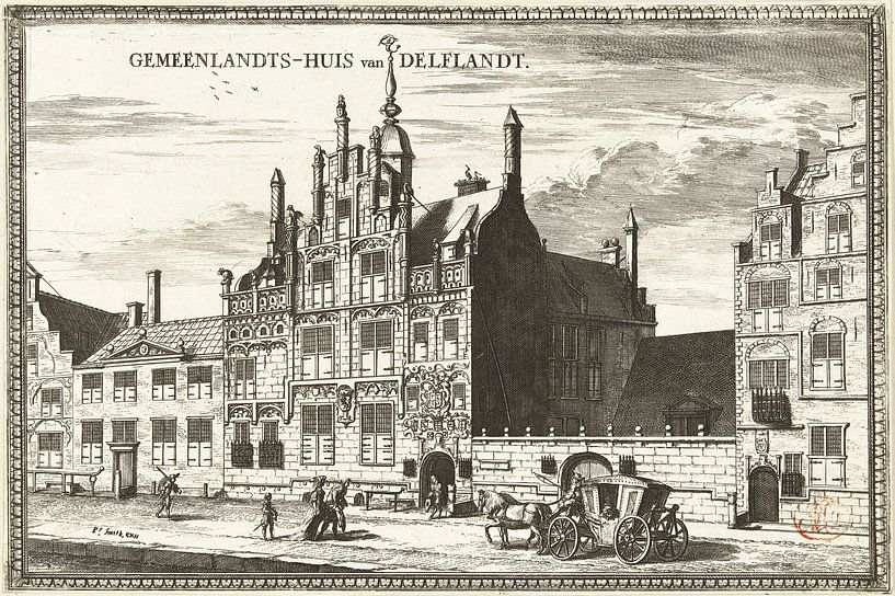 Coenraet Decker, Gezicht op het Gemeenlandshuis van Delfland te Delft, 1678 - 1703 van Atelier Liesjes