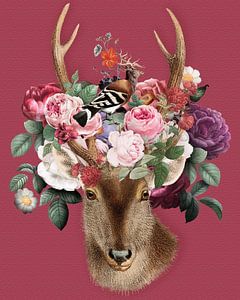 Deer flowers van Gisela- Art for You