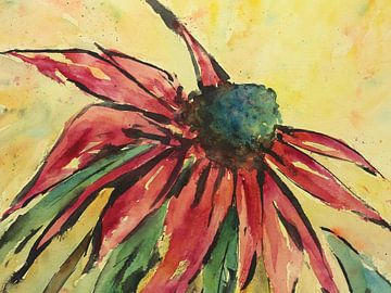 Stoere rode bloem (modern aquarel schilderij verf zomer close up abstract mooi natuur handgemaakt) van Natalie Bruns