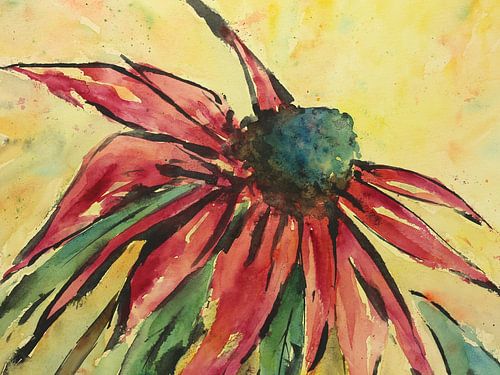 Fleur rouge difficile (aquarelle moderne peinture d'été close up abstrait belle nature fait à la mai sur Natalie Bruns